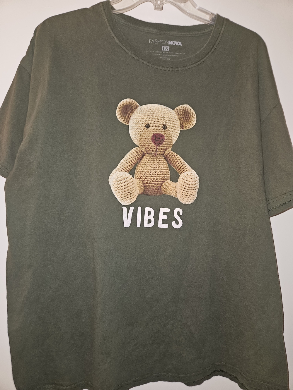 Fashion Nova Olive Green Teddy Vibes Short Sleeve Tee